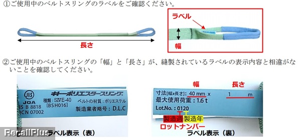 【交換】キトー ベルトスリング BSH形 ラベル表示間違い(ID:41195): | リコールプラス