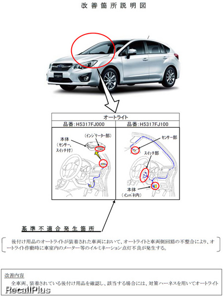 点検 修理 スバル インプレッサの後付オートライトに不具合 Id 196 リコールプラス