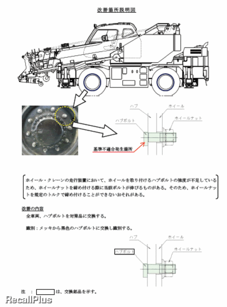リコール タダノ Gr 160n 3 ハブボルト強度不足 Id リコールプラス